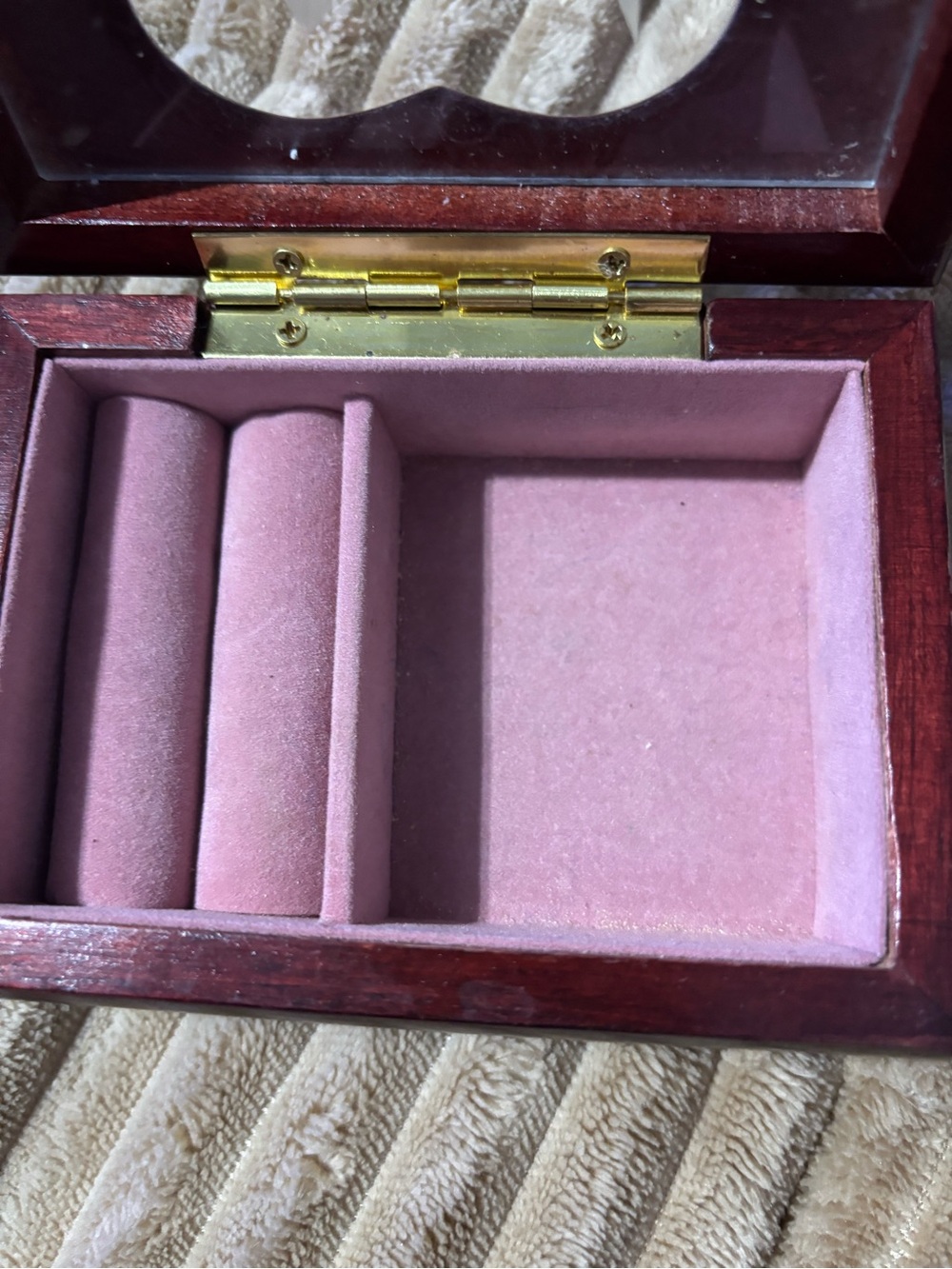 Heart Glass Top Wood Jewelry Box - Brown - Picture 2 of 7